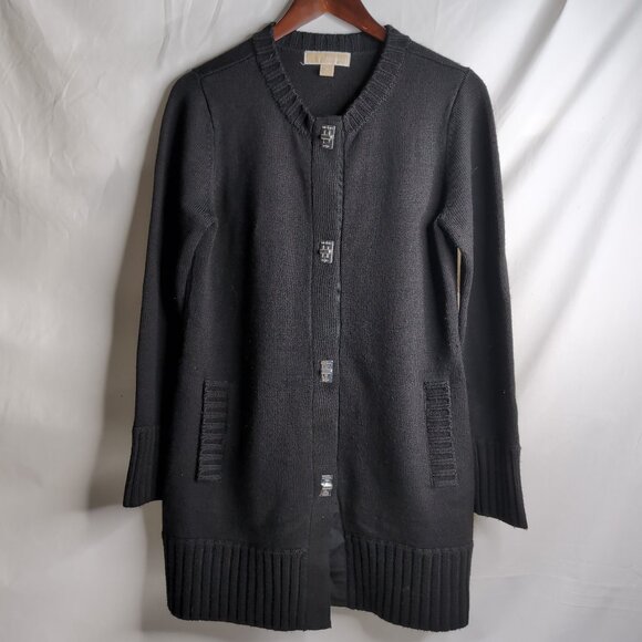 Michael Kors Women's Black Knit Merino Wool Long Cardigan/Sweater, Medium - Picture 1 of 8